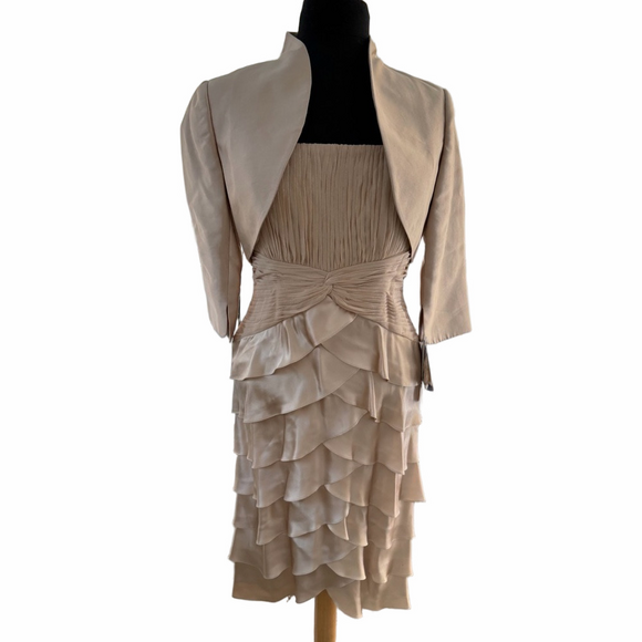 Adrianna Papell Dresses & Skirts - ADRIANNA PAPELL Tiered Shutter Dress Silk Jacket Size 6P Champagne Strapless NEW